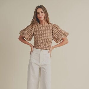 Miou Muse Textured Balloon Sleeve Top